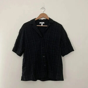 COS Black Collared Short Sleeve Checkered Seersucker Top Size XS